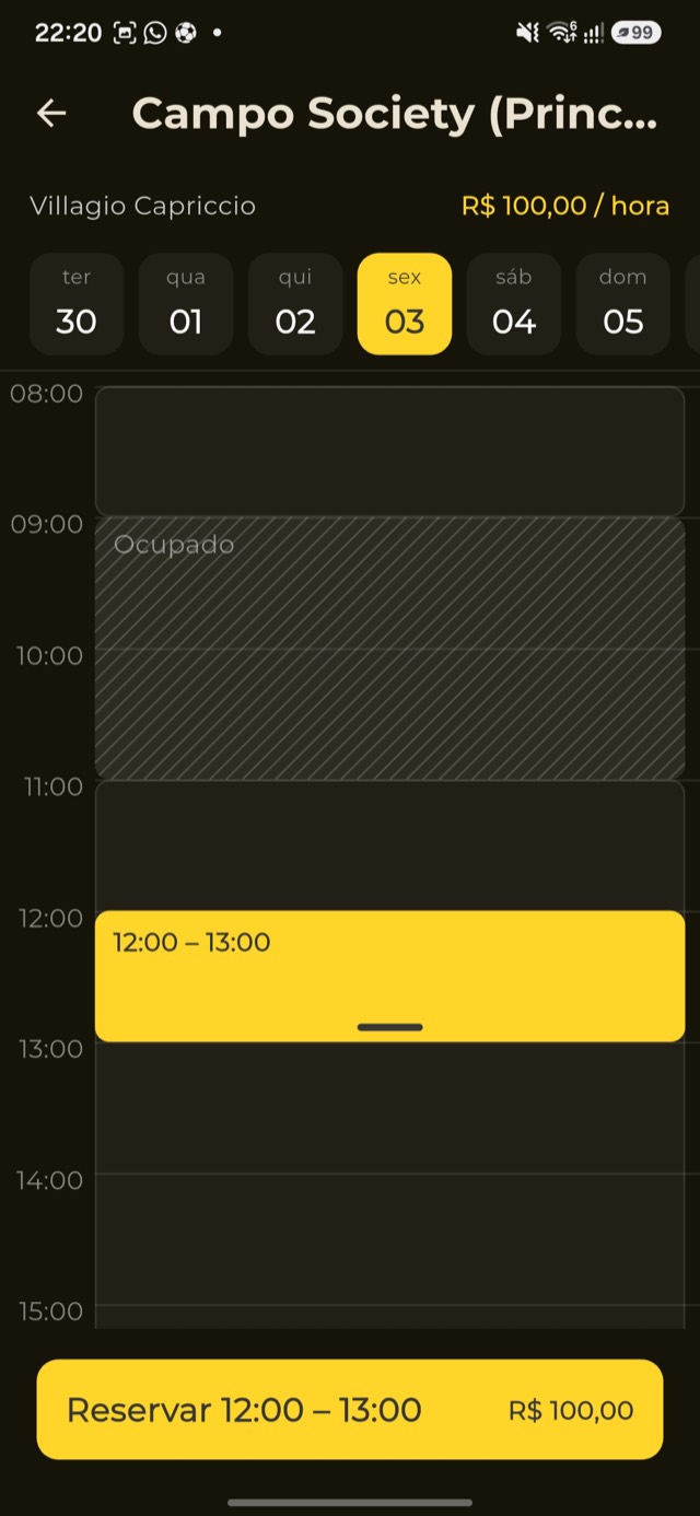Reserva de quadra no app aliga
